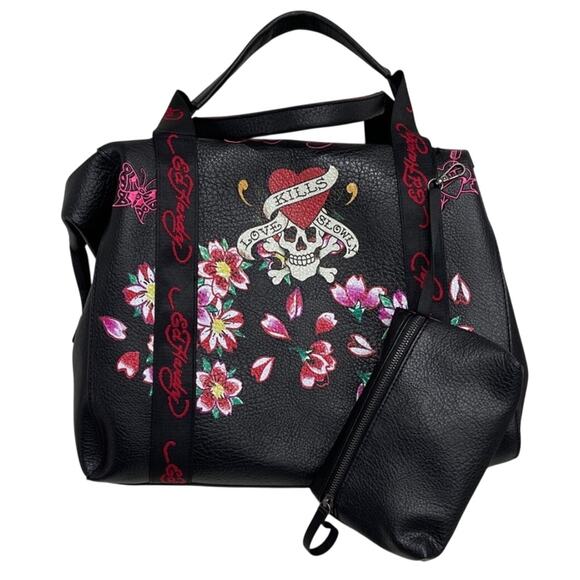 Ed Hardy Handbags - NWT Y2K Ed Hardy Love Kills Slowly Weekender Overnight Travel tote skull flowers